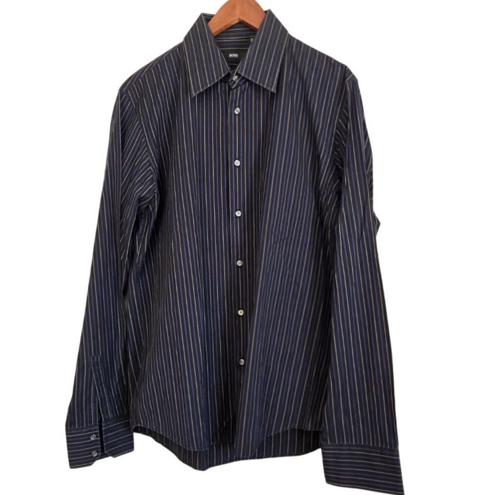 HugoBoss Designer Classic Pinstripe QuietLuxury Dark Academia Dress Shirt 161/2